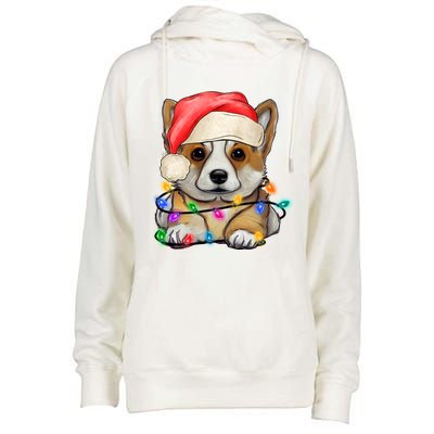 Corgi Santa Christmas Lights Funny Xmas Corgi Dog Lovers Funny Gift Womens Funnel Neck Pullover Hood