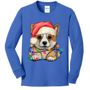 Corgi Santa Christmas Lights Funny Xmas Corgi Dog Lovers Funny Gift Kids Long Sleeve Shirt