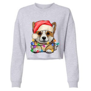 Corgi Santa Christmas Lights Funny Xmas Corgi Dog Lovers Funny Gift Cropped Pullover Crew