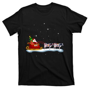 Cow Santa Christmas Sleigh Cow Xmas Reindeer Farm Animal T-Shirt