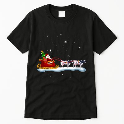Cow Santa Christmas Sleigh Cow Xmas Reindeer Farm Animal Tall T-Shirt