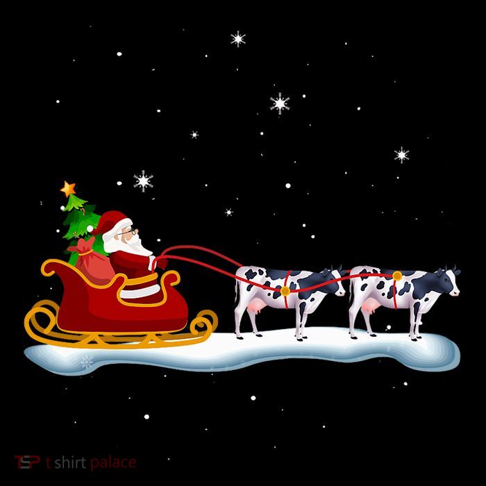 Cow Santa Christmas Sleigh Cow Xmas Reindeer Farm Animal Kids T-Shirt