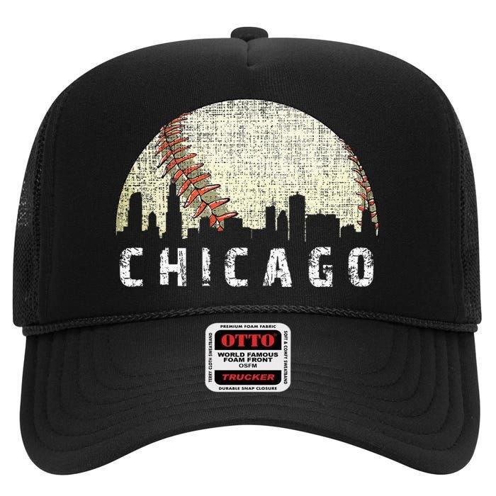 Chicago Skyline City Baseball High Crown Mesh Back Trucker Hat