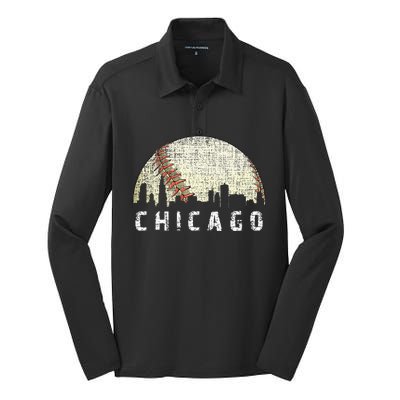 Chicago Skyline City Baseball Silk Touch Performance Long Sleeve Polo