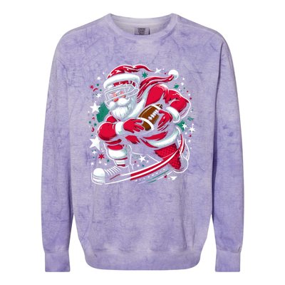 Christmas Santa Claus Playing American Football Ball Xmas Gift Colorblast Crewneck Sweatshirt