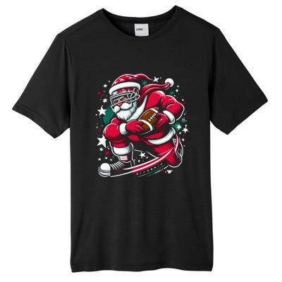 Christmas Santa Claus Playing American Football Ball Xmas Gift Tall Fusion ChromaSoft Performance T-Shirt