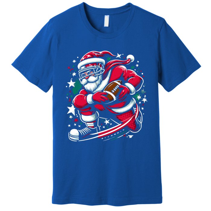 Christmas Santa Claus Playing American Football Ball Xmas Gift Premium T-Shirt