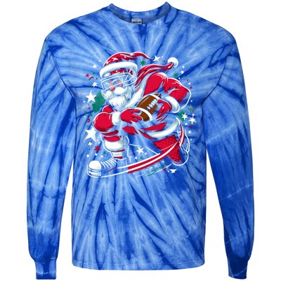 Christmas Santa Claus Playing American Football Ball Xmas Gift Tie-Dye Long Sleeve Shirt