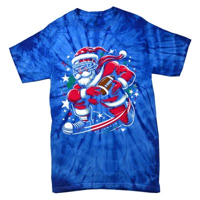 Christmas Santa Claus Playing American Football Ball Xmas Gift Tie-Dye T-Shirt