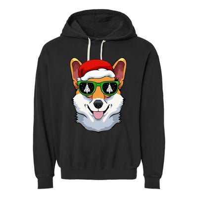 Corgi Sunglasses Christmas Pajama Dog Santa Hat XMas Tree Garment-Dyed Fleece Hoodie