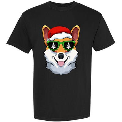 Corgi Sunglasses Christmas Pajama Dog Santa Hat XMas Tree Garment-Dyed Heavyweight T-Shirt