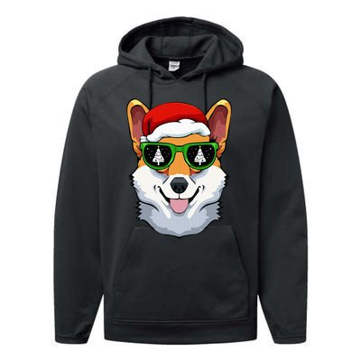 Corgi Sunglasses Christmas Pajama Dog Santa Hat XMas Tree Performance Fleece Hoodie