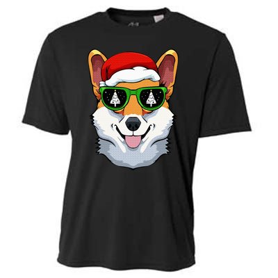 Corgi Sunglasses Christmas Pajama Dog Santa Hat XMas Tree Cooling Performance Crew T-Shirt