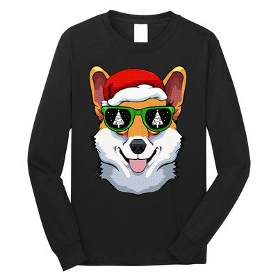 Corgi Sunglasses Christmas Pajama Dog Santa Hat XMas Tree Long Sleeve Shirt