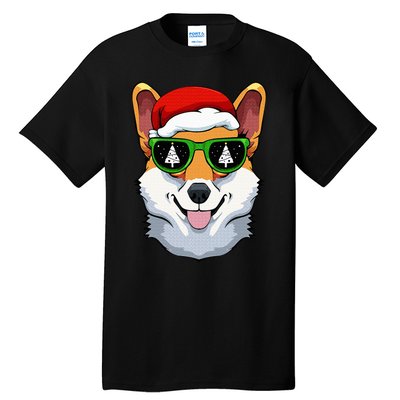 Corgi Sunglasses Christmas Pajama Dog Santa Hat XMas Tree Tall T-Shirt