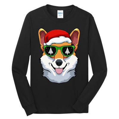 Corgi Sunglasses Christmas Pajama Dog Santa Hat XMas Tree Tall Long Sleeve T-Shirt