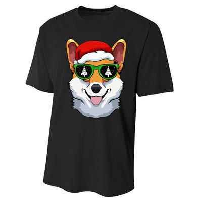 Corgi Sunglasses Christmas Pajama Dog Santa Hat XMas Tree Performance Sprint T-Shirt