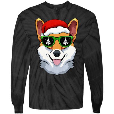 Corgi Sunglasses Christmas Pajama Dog Santa Hat XMas Tree Tie-Dye Long Sleeve Shirt