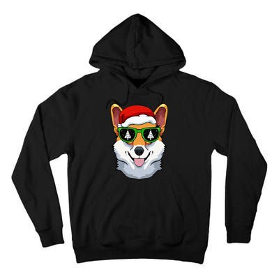 Corgi Sunglasses Christmas Pajama Dog Santa Hat XMas Tree Tall Hoodie