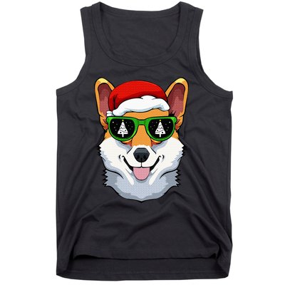 Corgi Sunglasses Christmas Pajama Dog Santa Hat XMas Tree Tank Top