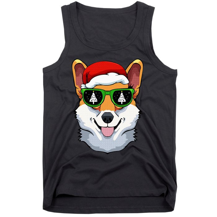 Corgi Sunglasses Christmas Pajama Dog Santa Hat XMas Tree Tank Top