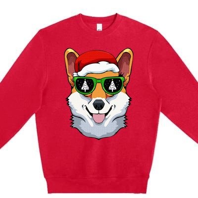 Corgi Sunglasses Christmas Pajama Dog Santa Hat XMas Tree Premium Crewneck Sweatshirt