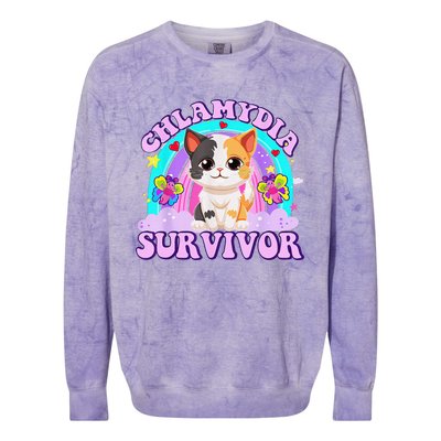 Chlamydia Survivor Cat Rainbow Gift Colorblast Crewneck Sweatshirt