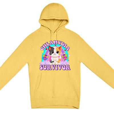 Chlamydia Survivor Cat Rainbow Gift Premium Pullover Hoodie