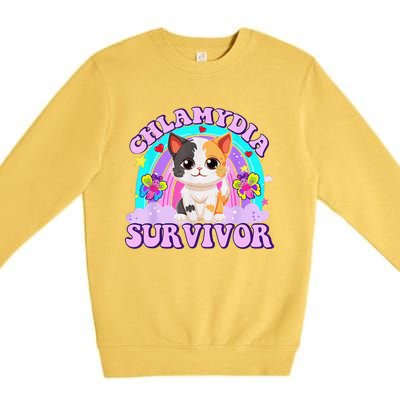 Chlamydia Survivor Cat Rainbow Gift Premium Crewneck Sweatshirt