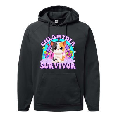 Chlamydia Survivor Cat Rainbow Gift Performance Fleece Hoodie