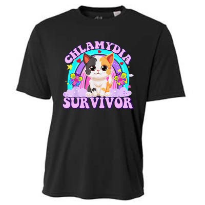 Chlamydia Survivor Cat Rainbow Gift Cooling Performance Crew T-Shirt