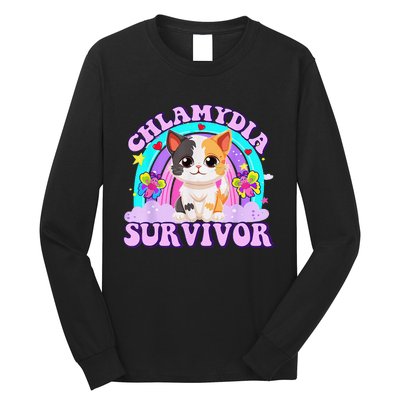 Chlamydia Survivor Cat Rainbow Gift Long Sleeve Shirt