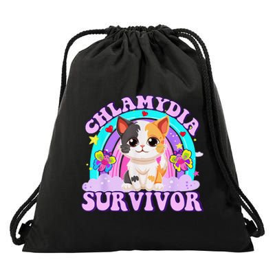 Chlamydia Survivor Cat Rainbow Gift Drawstring Bag