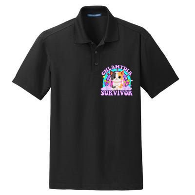 Chlamydia Survivor Cat Rainbow Gift Dry Zone Grid Polo