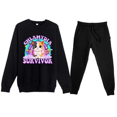 Chlamydia Survivor Cat Rainbow Gift Premium Crewneck Sweatsuit Set