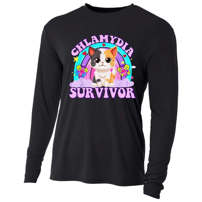 Chlamydia Survivor Cat Rainbow Gift Cooling Performance Long Sleeve Crew