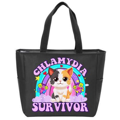 Chlamydia Survivor Cat Rainbow Gift Zip Tote Bag