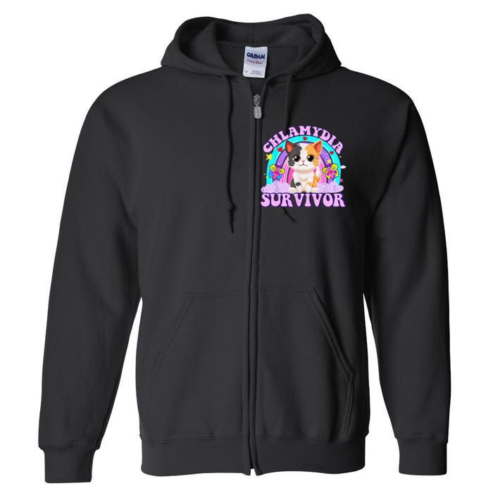 Chlamydia Survivor Cat Rainbow Gift Full Zip Hoodie