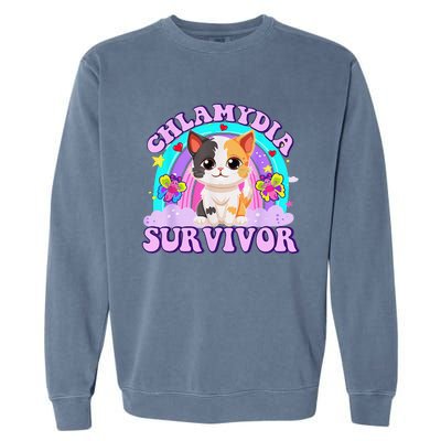 Chlamydia Survivor Cat Rainbow Gift Garment-Dyed Sweatshirt