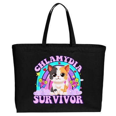 Chlamydia Survivor Cat Rainbow Gift Cotton Canvas Jumbo Tote