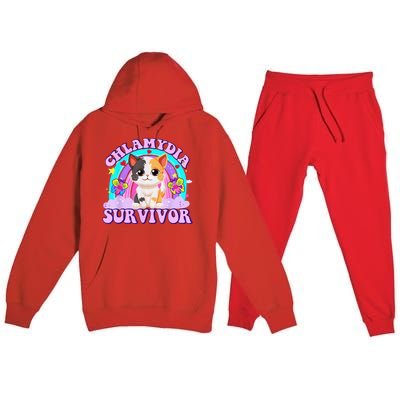 Chlamydia Survivor Cat Rainbow Gift Premium Hooded Sweatsuit Set