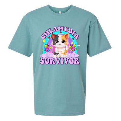 Chlamydia Survivor Cat Rainbow Gift Sueded Cloud Jersey T-Shirt