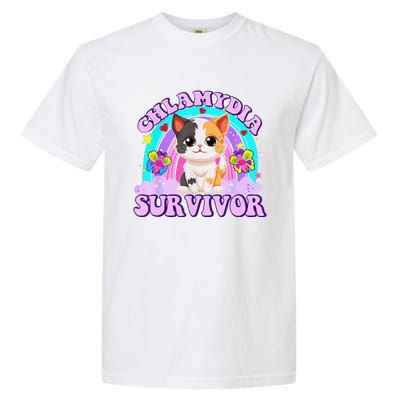 Chlamydia Survivor Cat Rainbow Gift Garment-Dyed Heavyweight T-Shirt