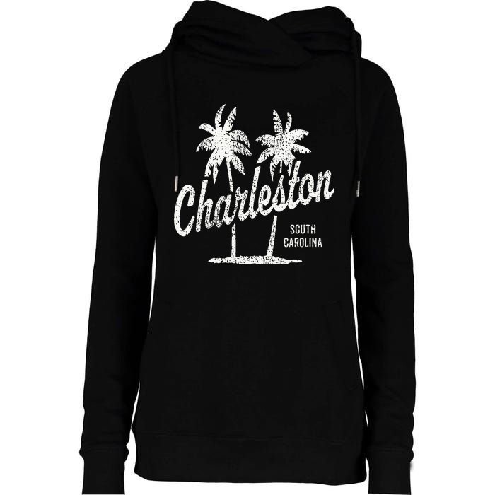 Charleston South Carolina Vintage 70s Palm Trees Womens Funnel Neck Pullover Hood