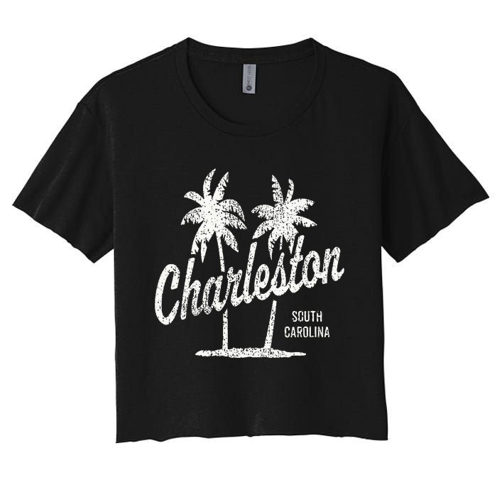 Charleston South Carolina Vintage 70s Palm Trees Women's Crop Top Tee