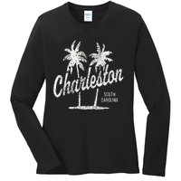 Charleston South Carolina Vintage 70s Palm Trees Ladies Long Sleeve Shirt