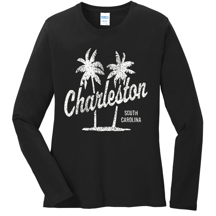 Charleston South Carolina Vintage 70s Palm Trees Ladies Long Sleeve Shirt