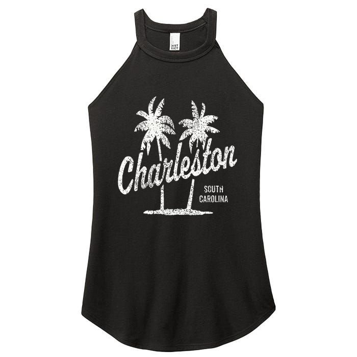 Charleston South Carolina Vintage 70s Palm Trees Women's Perfect Tri Rocker Tank