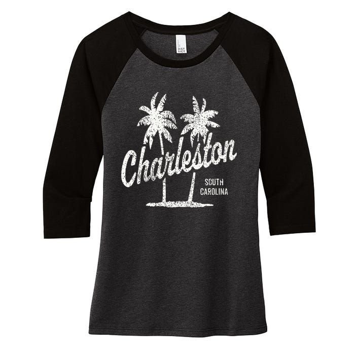 Charleston South Carolina Vintage 70s Palm Trees Women's Tri-Blend 3/4-Sleeve Raglan Shirt