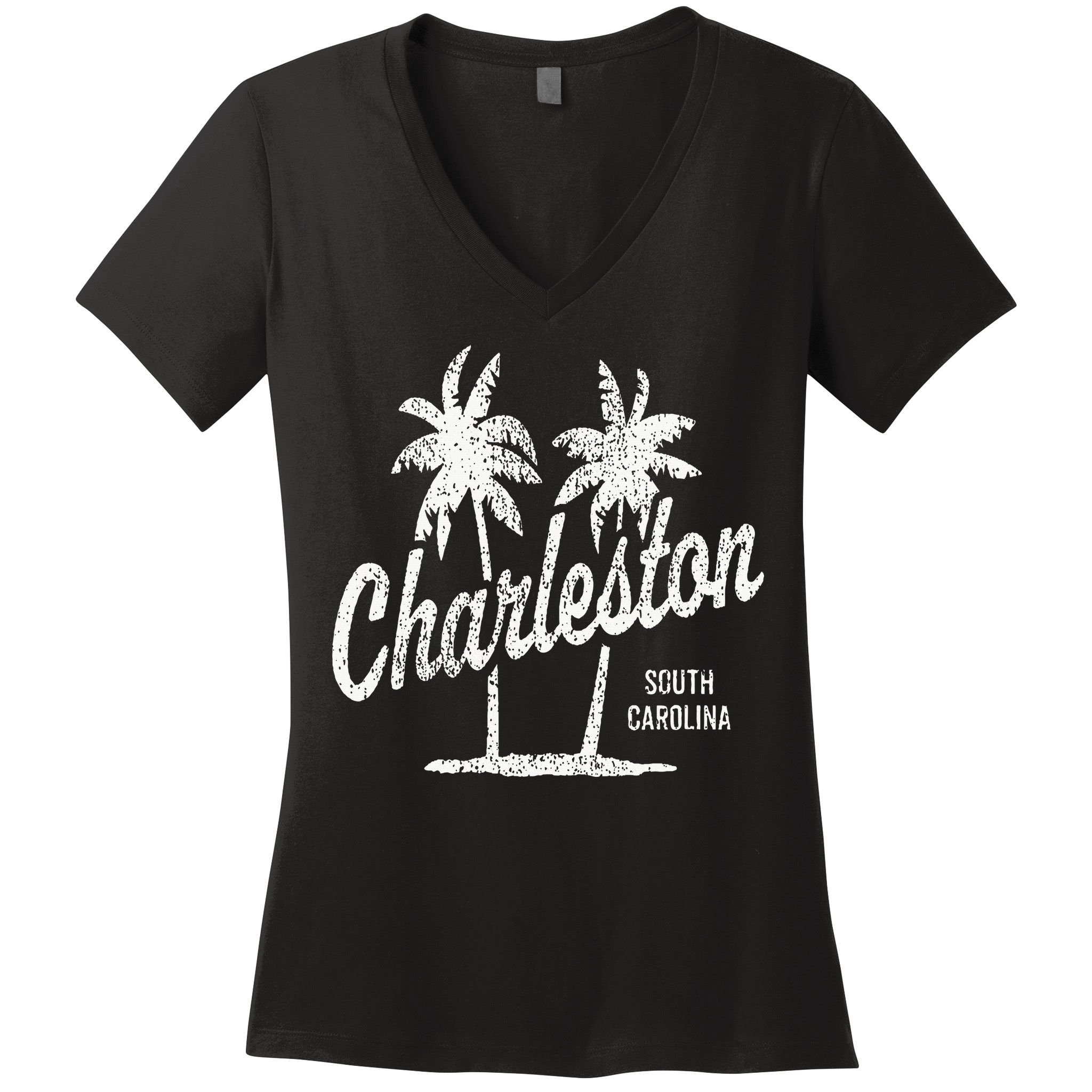 Charleston South Carolina Vintage 70s Palm Trees Women's V-Neck T-Shirt